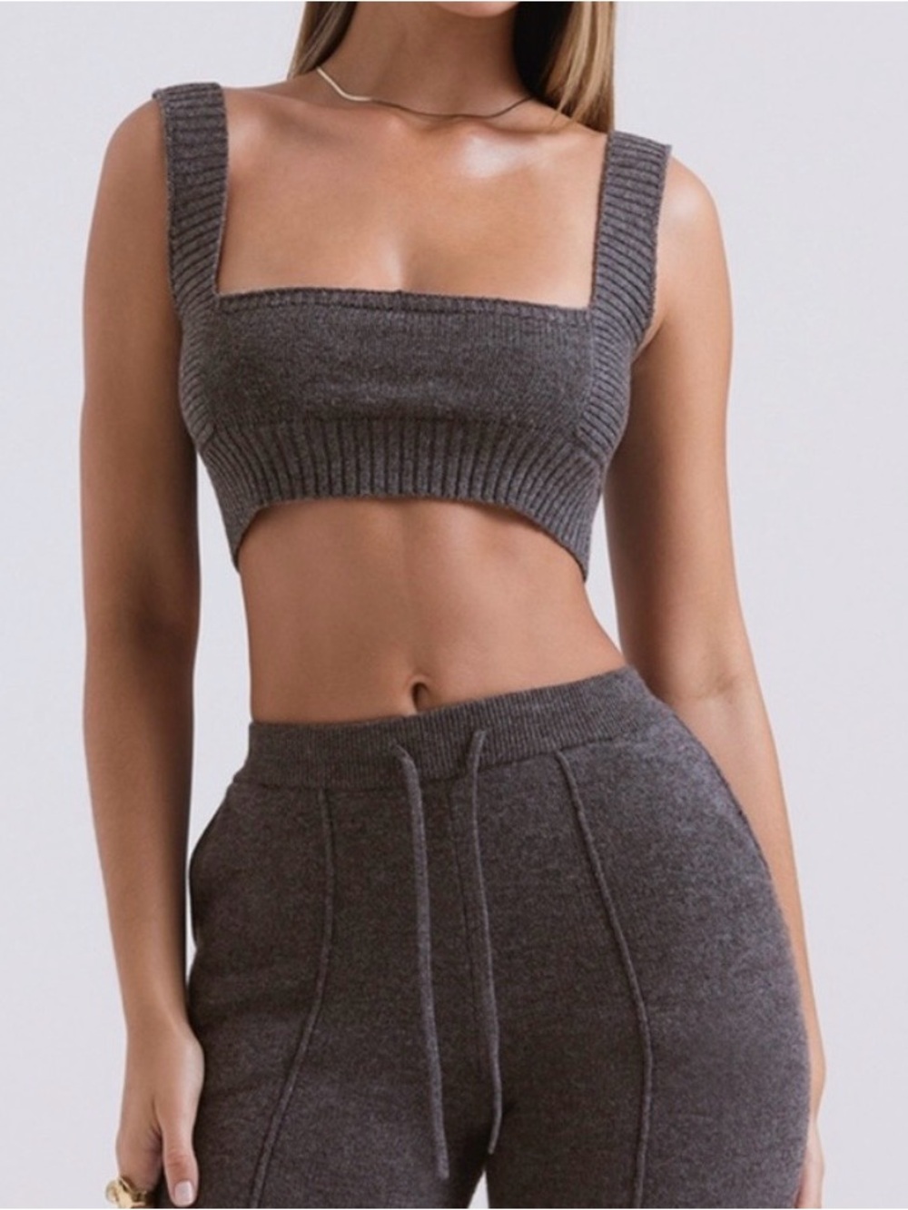 House of CB Sia Cropped Knit Tank Top - Gray